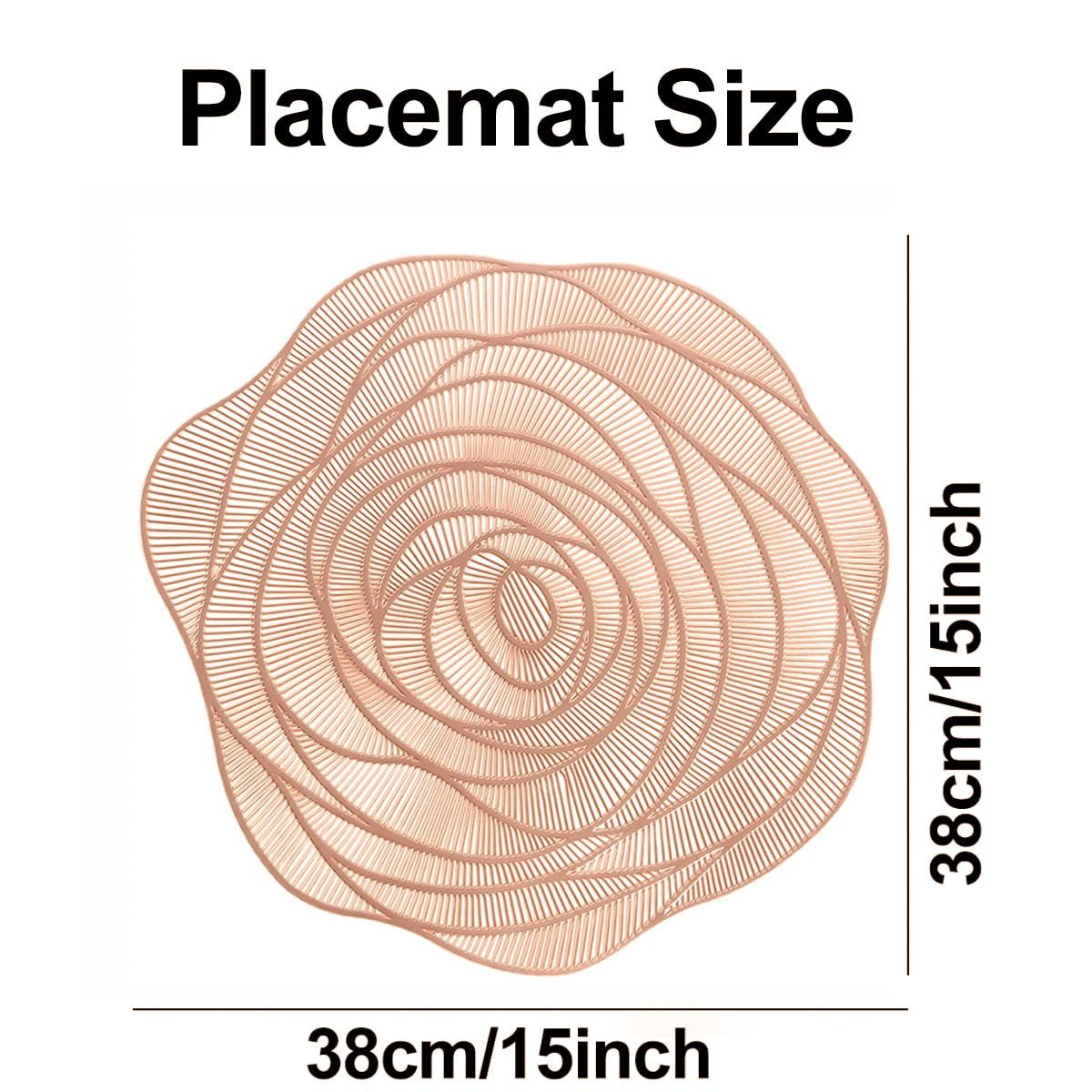 Placemats Rose Flower Pressed Vinyl Place Mats Elegant Tablemats Kitchen Table Setting for Wedding Holiday Dining