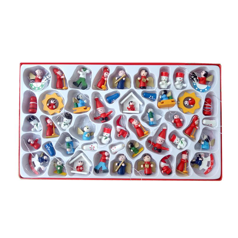48 PCS Mini Wooden Christmas Tree Ornaments Set Tiny Hanging Vintage Miniature Decorations for Christmas Xmas Tree Gift Tags Party