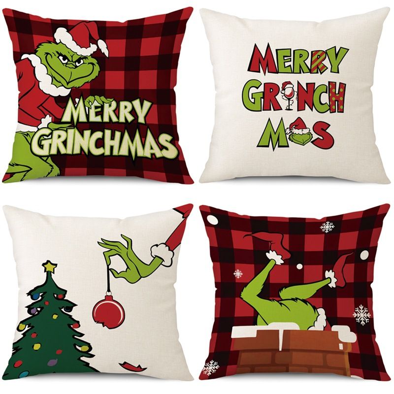 Plaid Christmas Pillow Covers, Set of 4 different patterns, 18x18 Inch - Farmhouse Throw Pillows for Xmas Home Decor