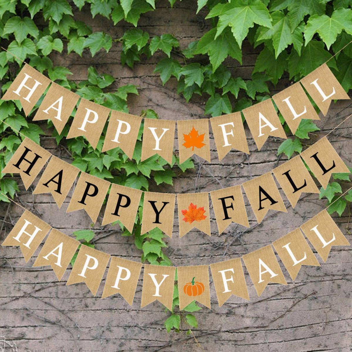 Happy Fall Letters Burlap Banner Pull Flag Window Trim Thanksgiving Day Triangle Fall Banner Linens Linen Hanging Banner （3pcs）