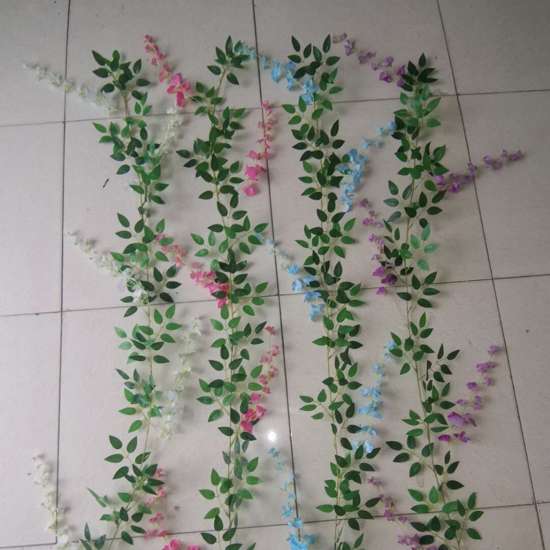Artificial Wisteria Garland Fake Wisteria Vine Hanging Bush Flower String Greenery Garland with Flower Wedding Home Party (4pcs）