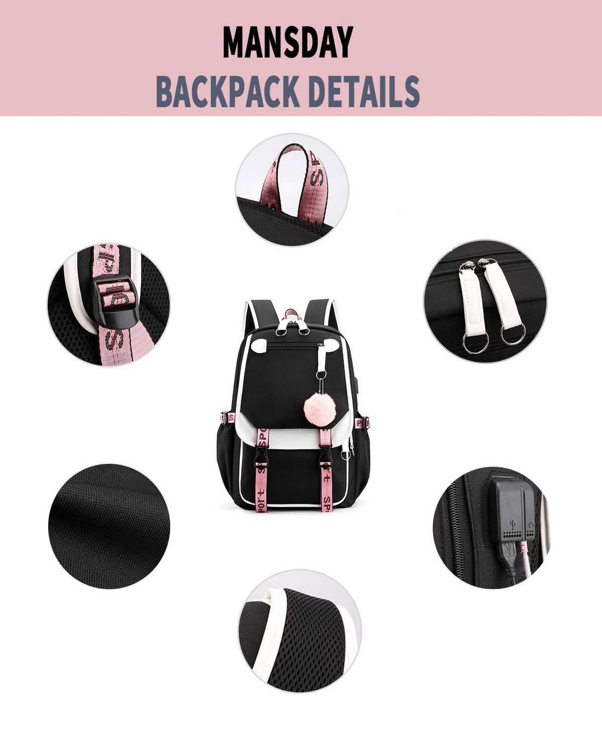 Fashion Backpack Casual Laptop Backpack Large Capacity Backpack Outdoor Daypack Travel Bag  Middle School Students Bookbag(black)