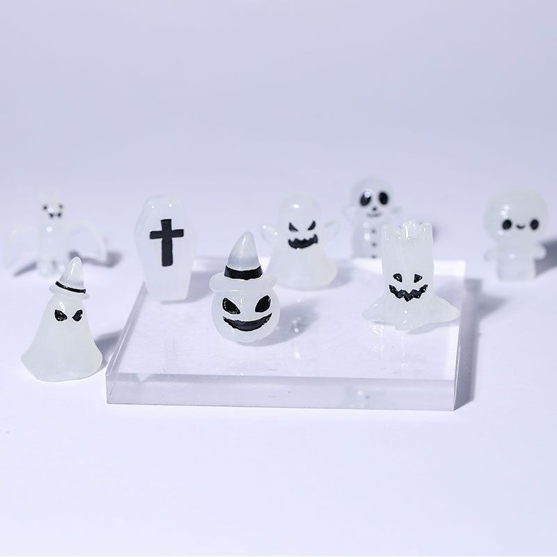 Figurine Luminous Ghost Tombstone Pumpkin Skull Ghost Halloween Decor Fairy Figurine Statue Garden Decorations Party 8pcs