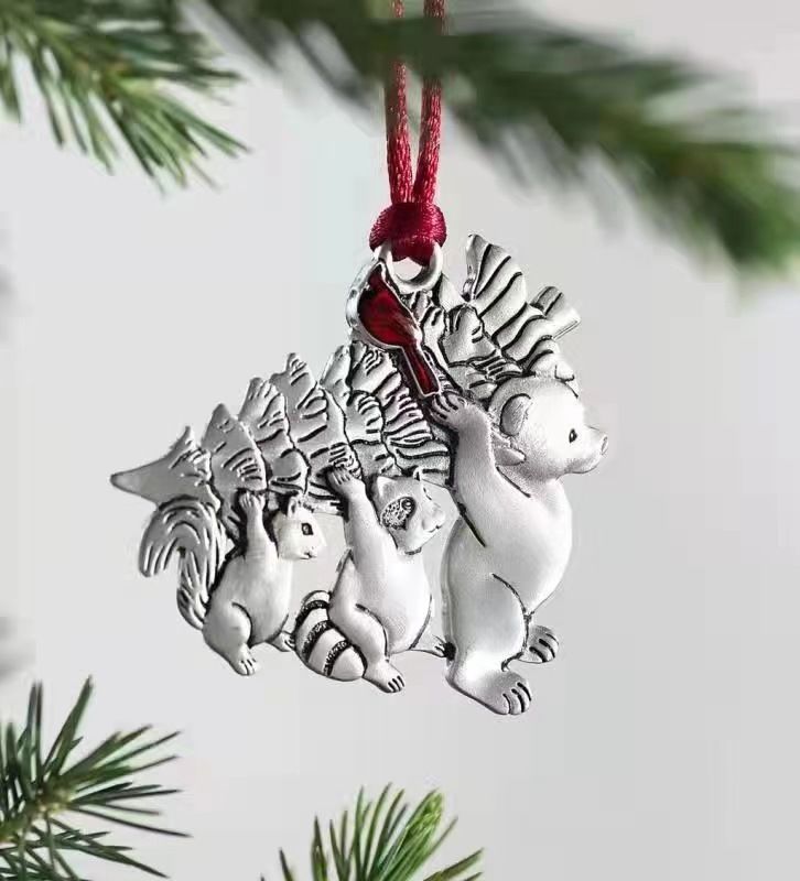 Christmas Ornaments Solid Pewter Christmas Tree Snowman Ornaments DIY Craft Hanging Decoration for Home Party （4pcs）