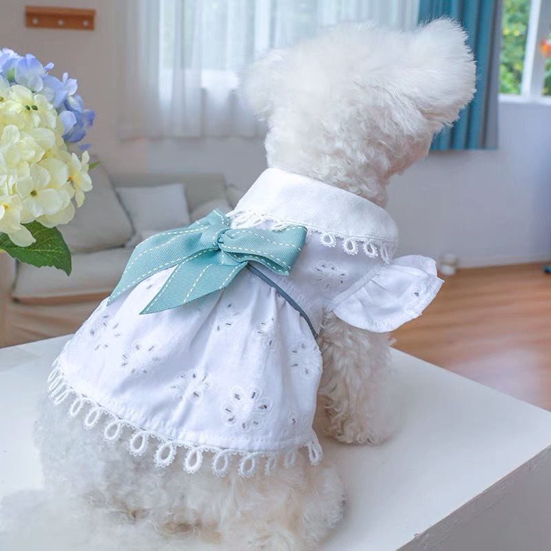 Dog Cute Princess Dress Summer Pet Clothes for Small Dogs Elegant Bowknot Puppy Holiday Lightweight Breathable White Outfits