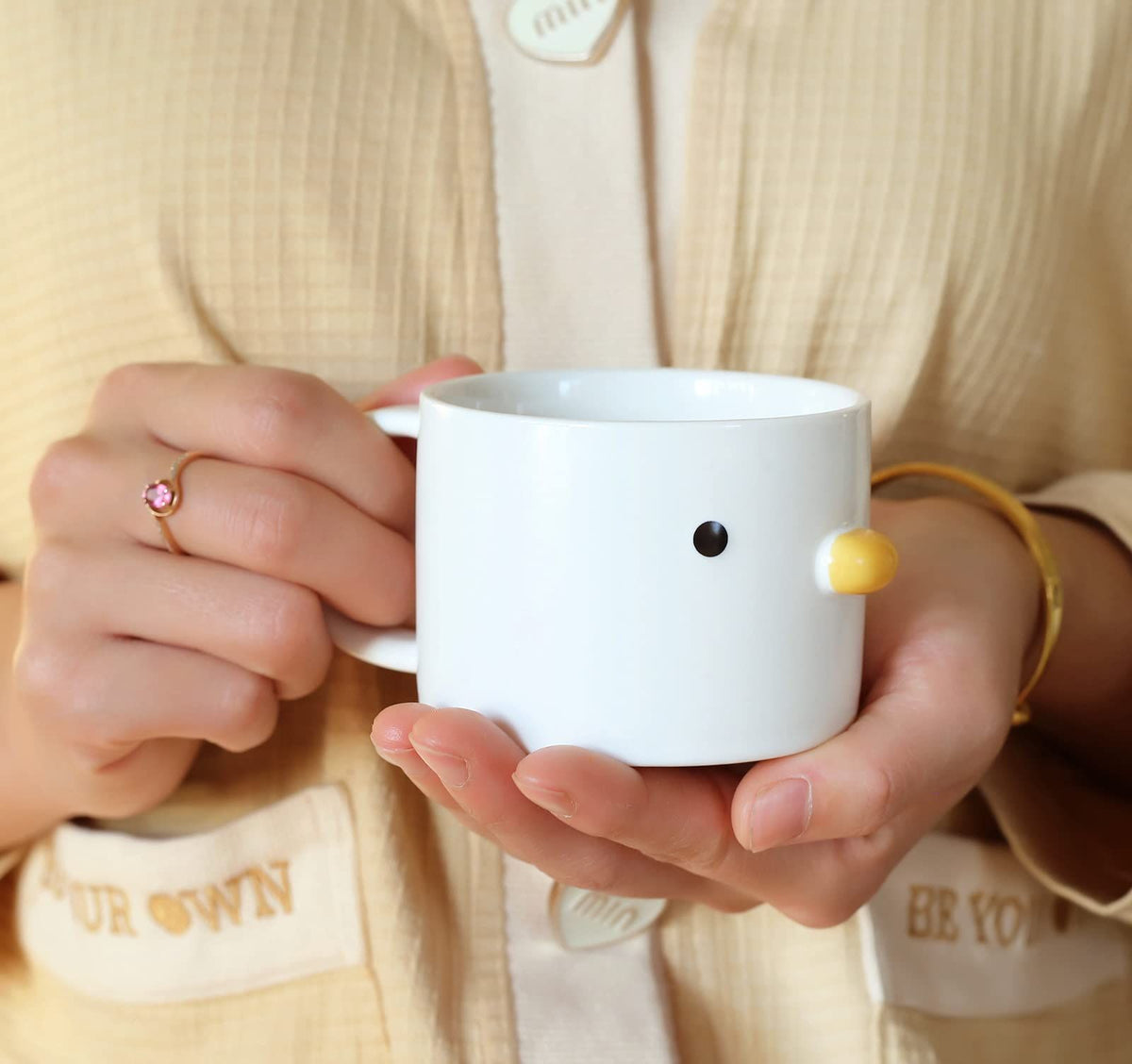 Funny Duck Coffee Cup, Handmade Glaze Cute Mug, Safety Ceramic Milk Latte Mugs, 7oz Espresso Cup. Best Gifts For Coffee Lover.