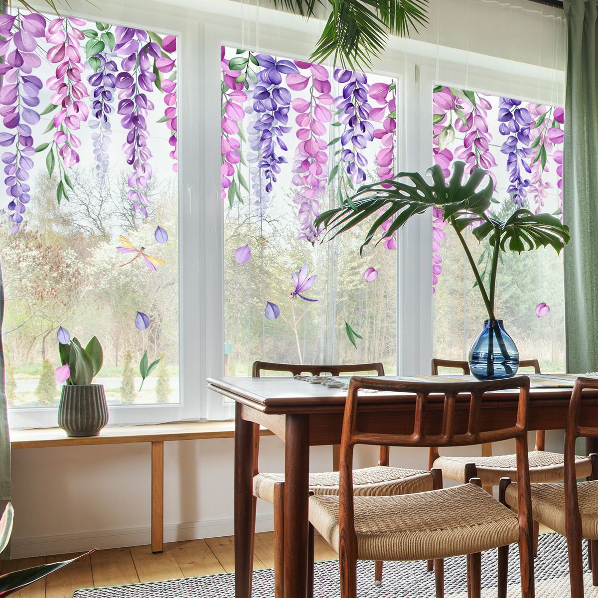decalmile Flower Double Sided Window Clings Hanging Vine Floral Leaf Window Decals Anti-Collision Glass Doors Window Stickers Gift