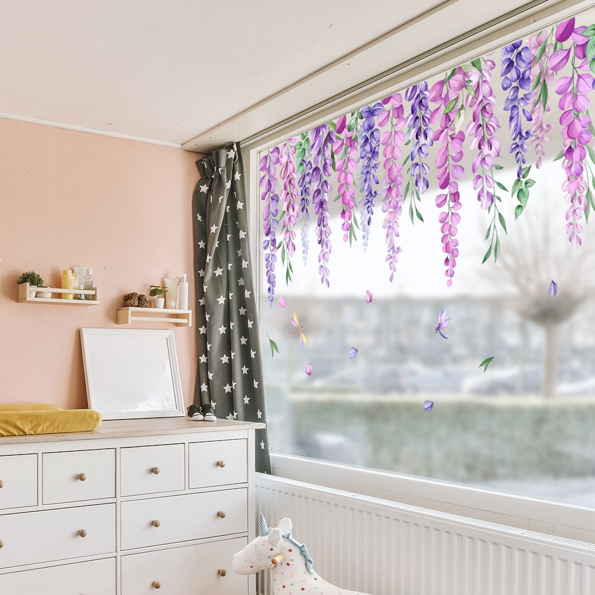 decalmile Flower Double Sided Window Clings Hanging Vine Floral Leaf Window Decals Anti-Collision Glass Doors Window Stickers Gift