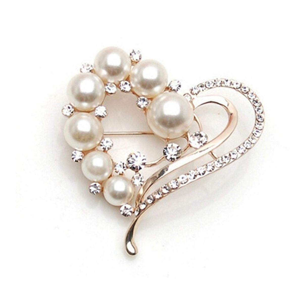 Love Heart Brooch Simulated Rhinestone Pearl Brooch Heart Scarf Brooch for Women Shawl Pin Clip Badge Corsage Wedding Party