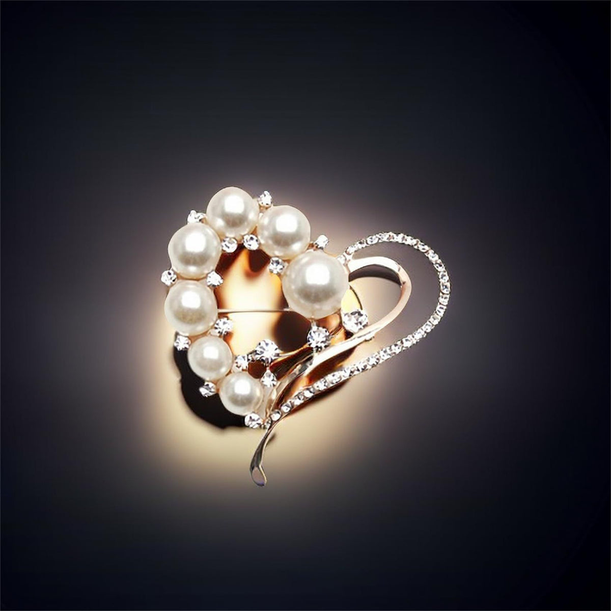Love Heart Brooch Simulated Rhinestone Pearl Brooch Heart Scarf Brooch for Women Shawl Pin Clip Badge Corsage Wedding Party