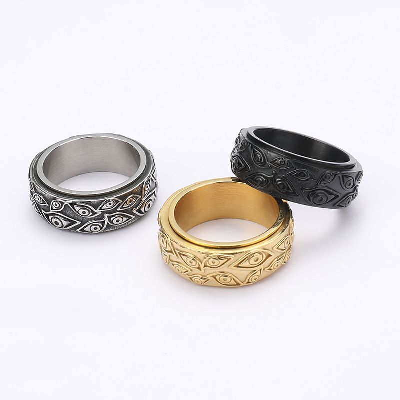 Stainless Steel Vintage Evil Eye of God Ring Ring Stress Relieving Anxiety Ring for Men Ring Chunky Thick Evil Eye（3pcs）