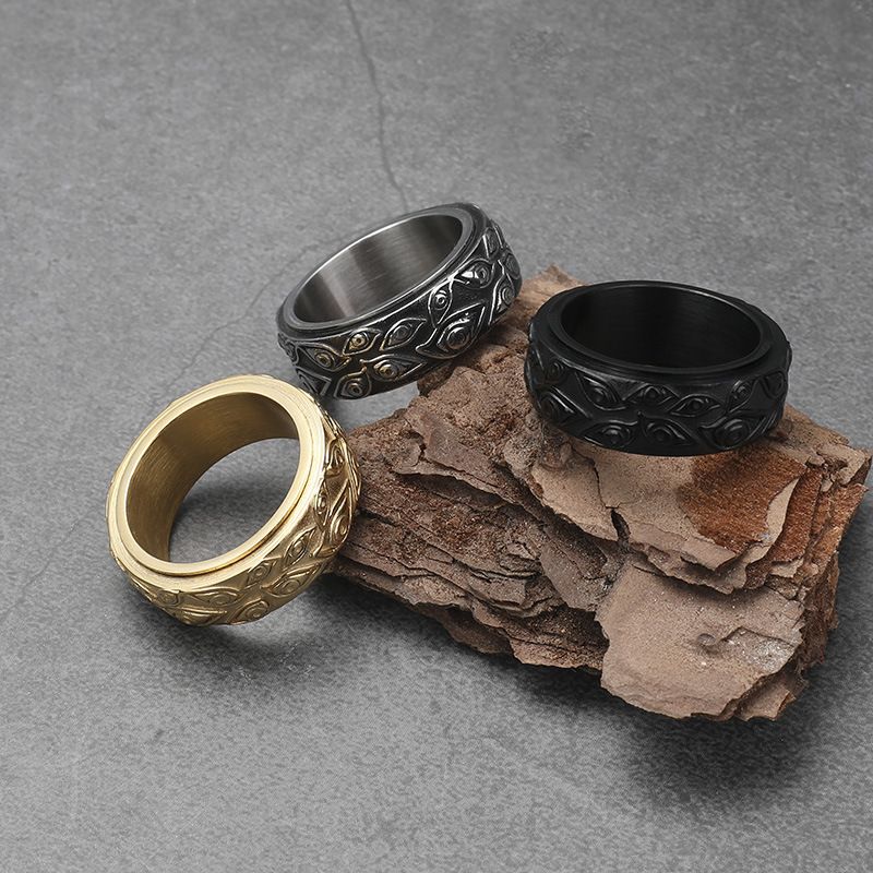 Stainless Steel Vintage Evil Eye of God Ring Ring Stress Relieving Anxiety Ring for Men Ring Chunky Thick Evil Eye（3pcs）