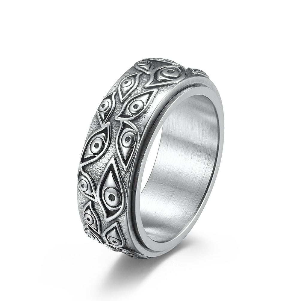 Stainless Steel Vintage Evil Eye of God Ring Ring Stress Relieving Anxiety Ring for Men Ring Chunky Thick Evil Eye（3pcs）