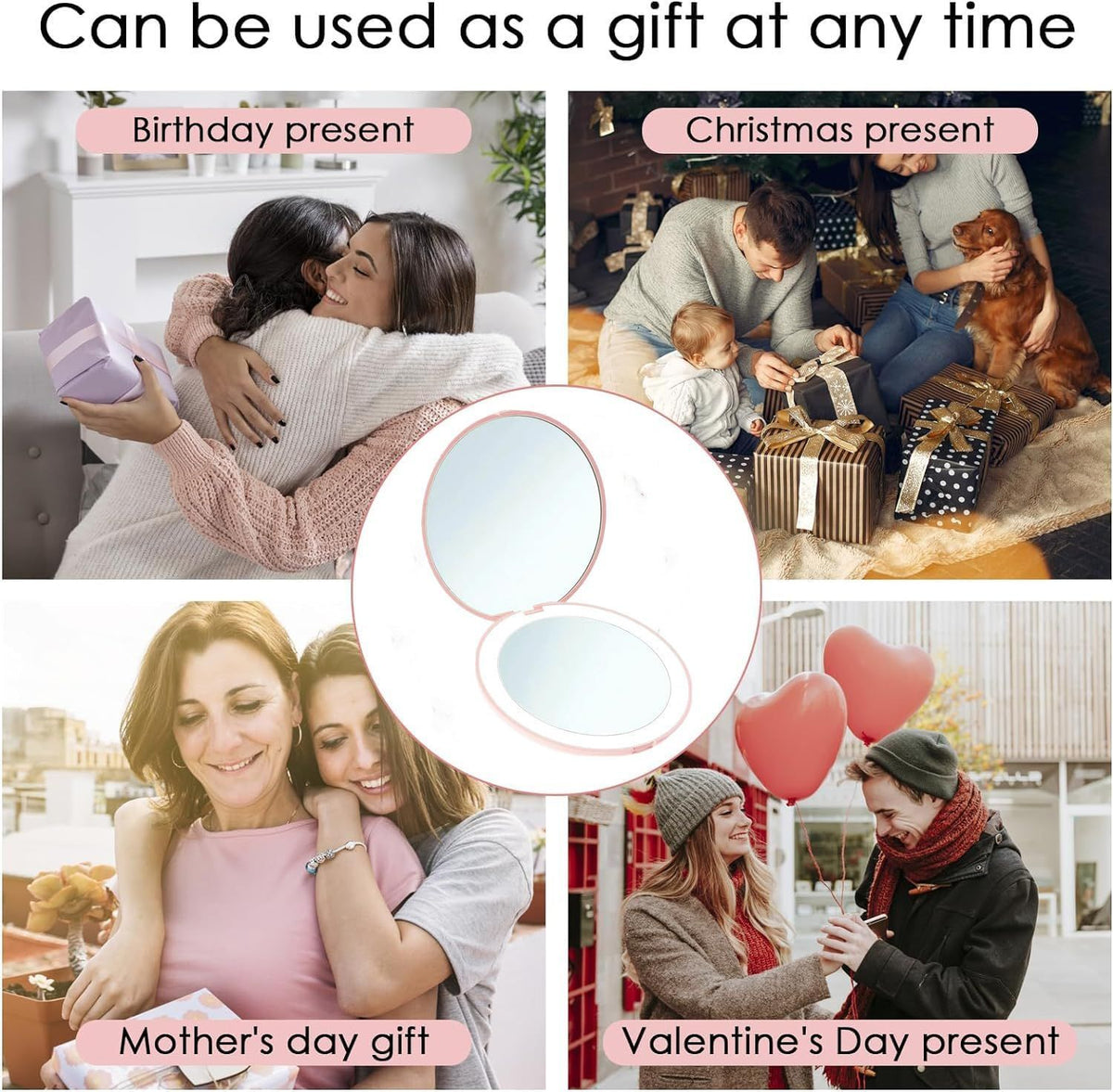LED Compact Mirror with 1x/10x Magnification for Purses,2-Sided, Folding, Handheld, Round, Small Pocket Makeup Mirror with Lights