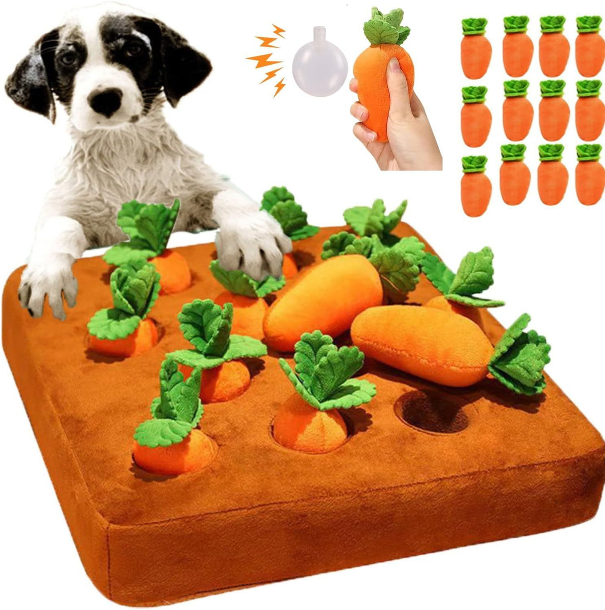 Carrot Dog Toy, Carrot Snuffle Mat for Dogs, Carrots Plush Puzzle Toys, Carrots Enrichment Dog Puzzle Toys, Hide and Seek Carrot