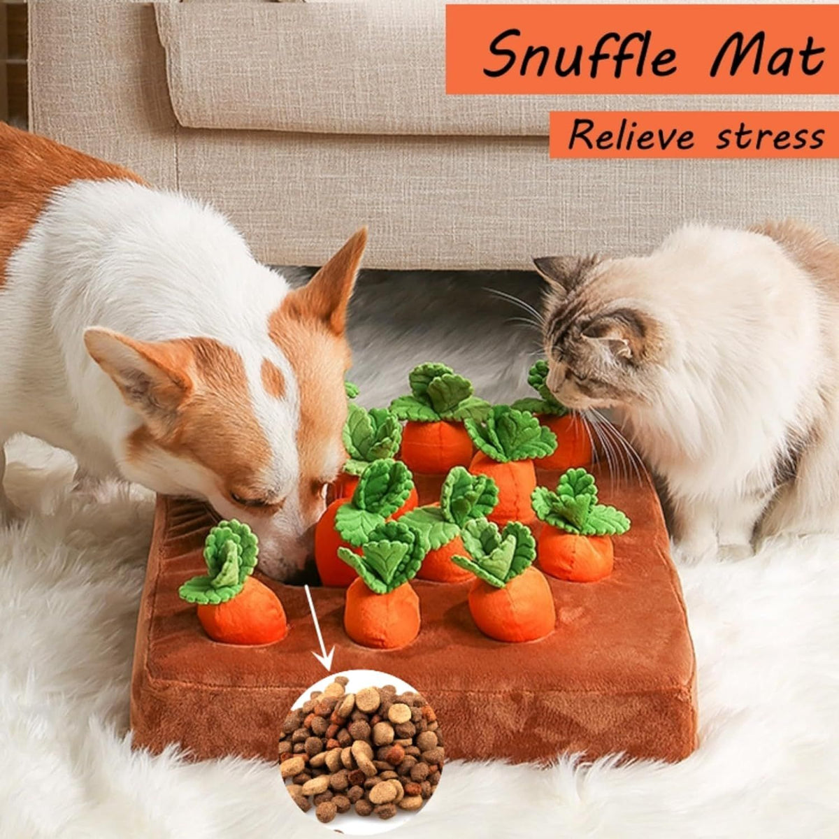 Carrot Dog Toy, Carrot Snuffle Mat for Dogs, Carrots Plush Puzzle Toys, Carrots Enrichment Dog Puzzle Toys, Hide and Seek Carrot