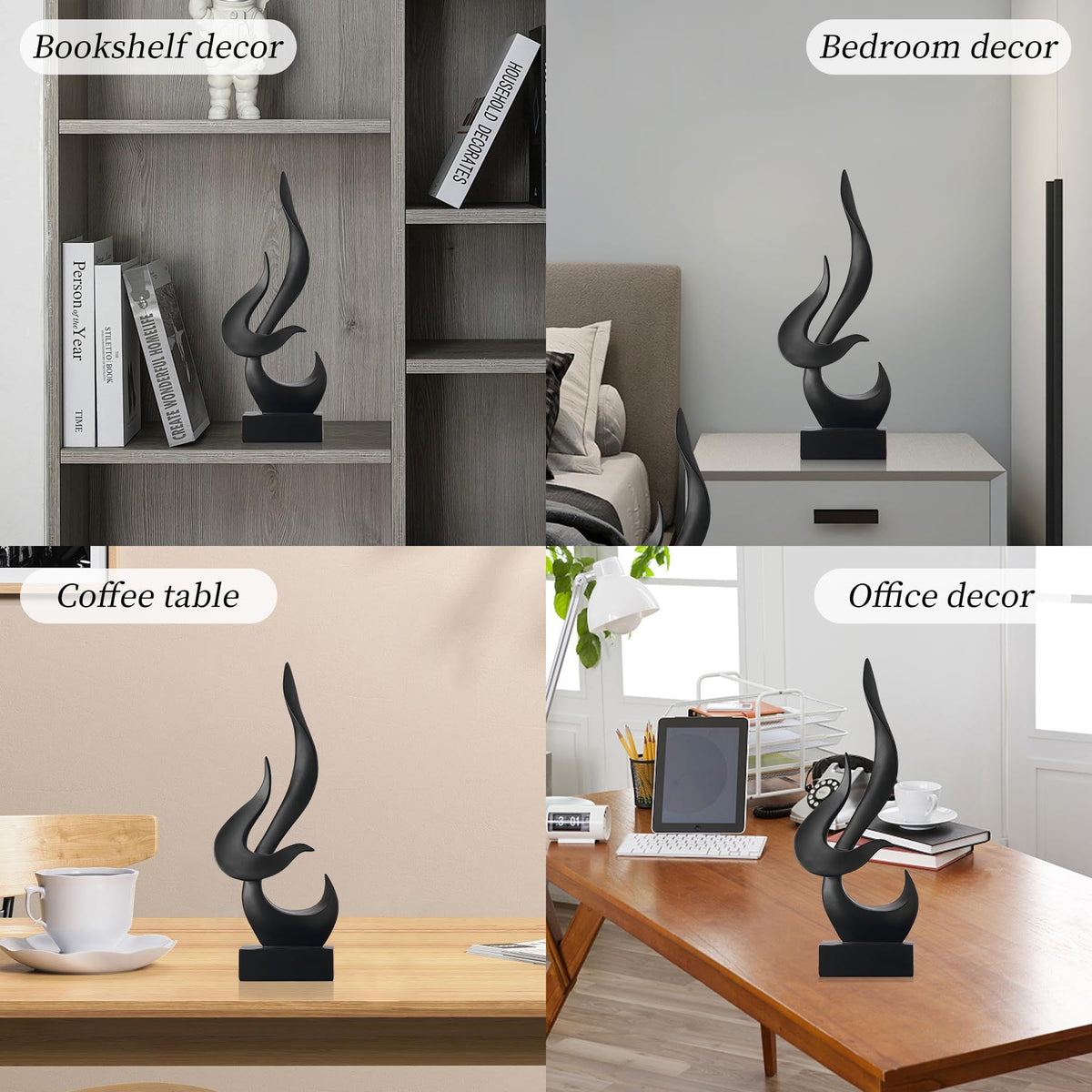 Abstract Statue Sculpture Decorations: Modern Black Sculptures for Home Decor Resin Art Flame Figurines