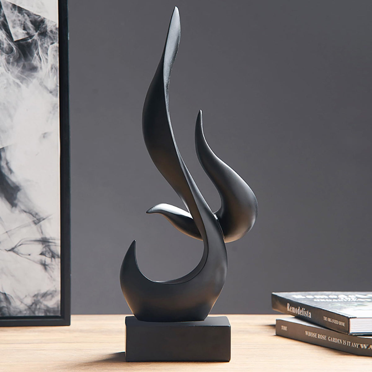 Abstract Statue Sculpture Decorations: Modern Black Sculptures for Home Decor Resin Art Flame Figurines