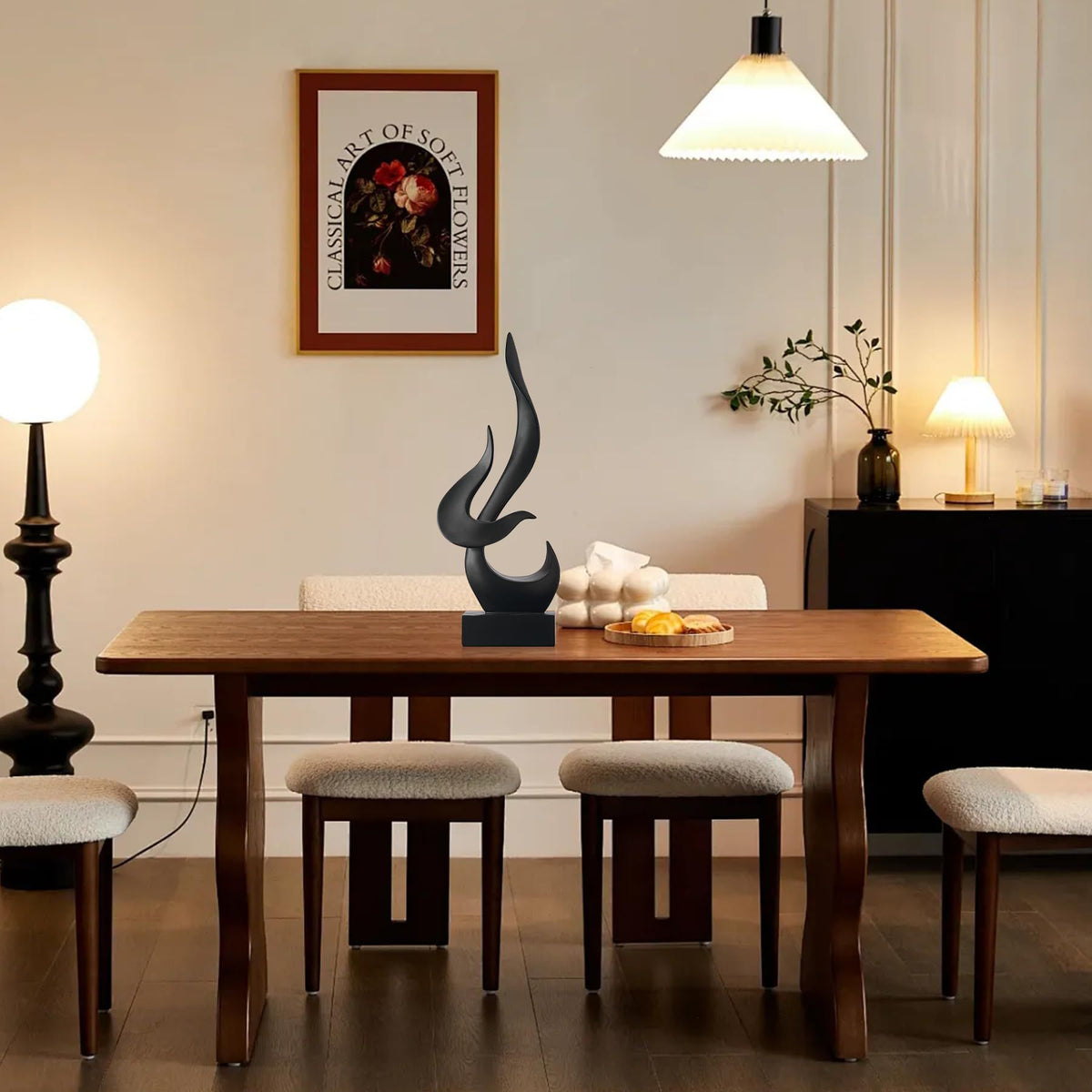 Abstract Statue Sculpture Decorations: Modern Black Sculptures for Home Decor Resin Art Flame Figurines