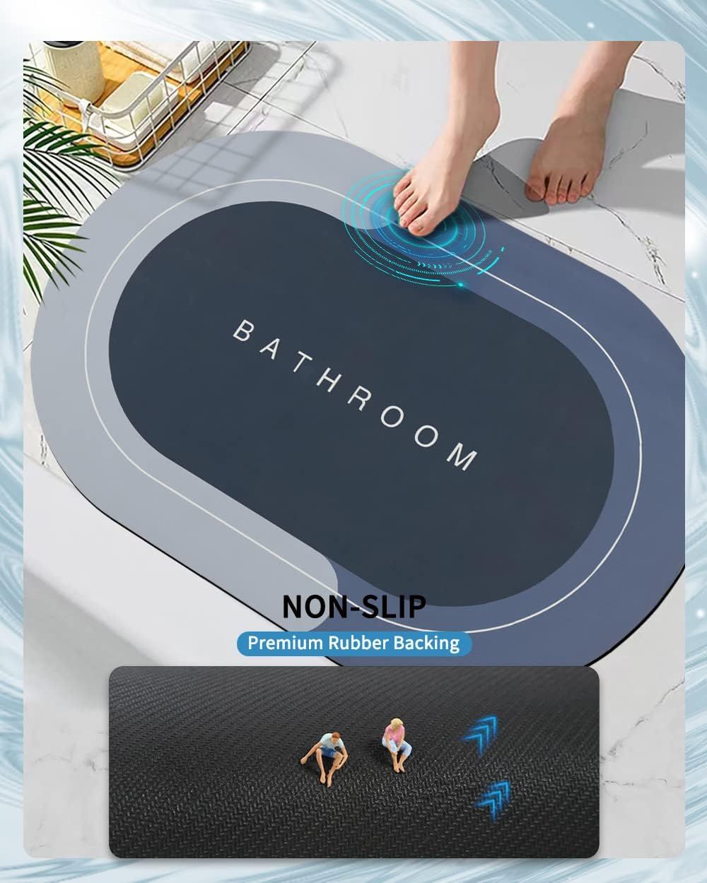 Rubber Non-Slip Quick Dry Bathroom Rugs Super Absorbent Thin Bath Mat Fit Under Door, Fashion Washable Oval Bathroom Floor Rugs