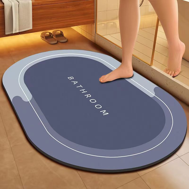 Rubber Non-Slip Quick Dry Bathroom Rugs Super Absorbent Thin Bath Mat Fit Under Door, Fashion Washable Oval Bathroom Floor Rugs