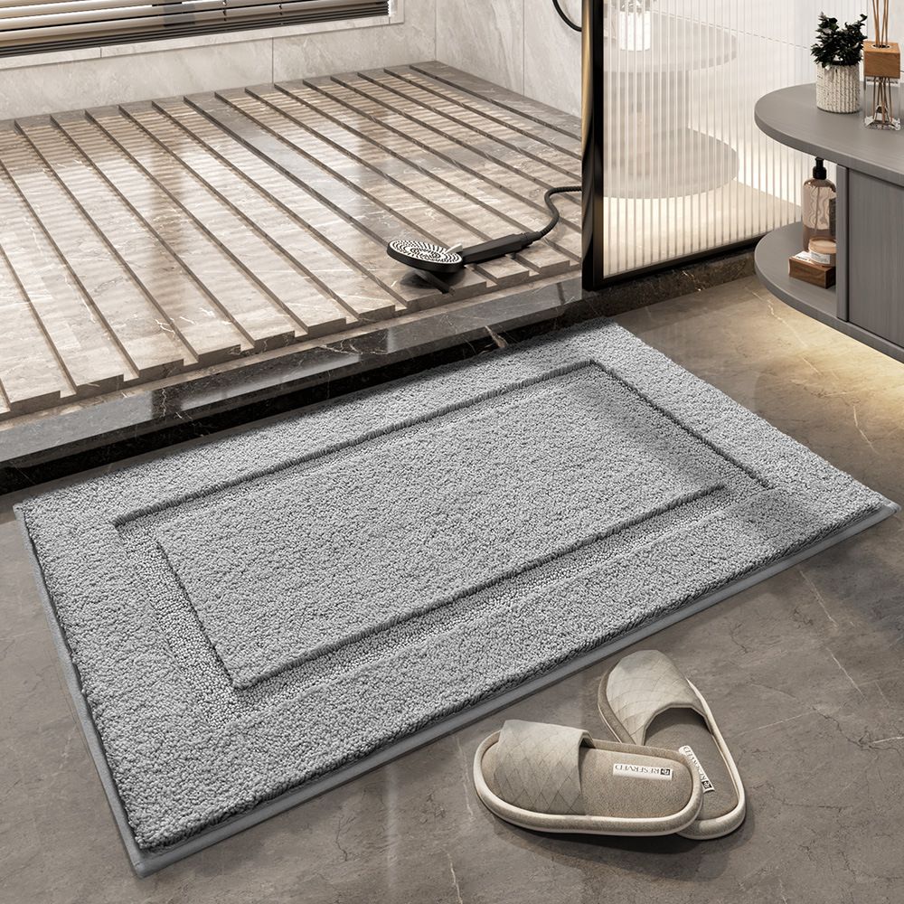 Bathroom Rug Mat, Ultra Absorbent Soft Bath Rug, Washable Non-Slip Bath Mat for Bathroom Floor, Shower Room, 24"x16", Light Grey
