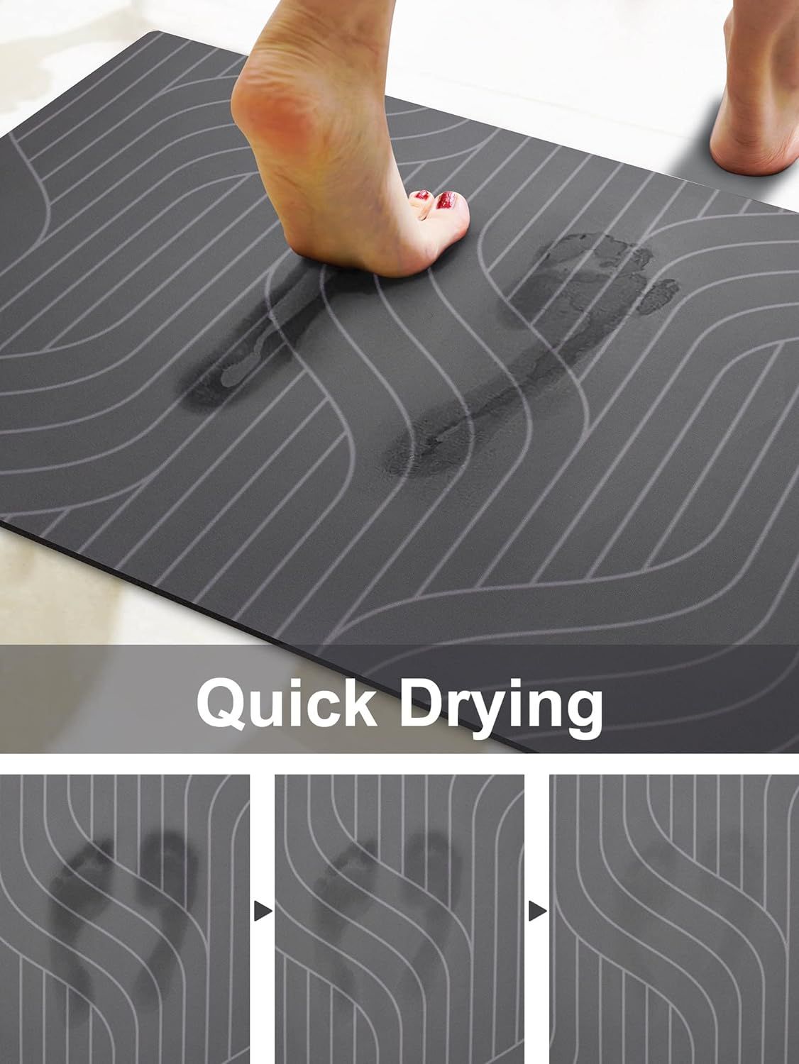 Non-Slip Bathroom Rug Super Absorbent Quick Dry 16" x 24" Diatomaceous Earth Rug for Bathroom Bathtub Thin Rubber