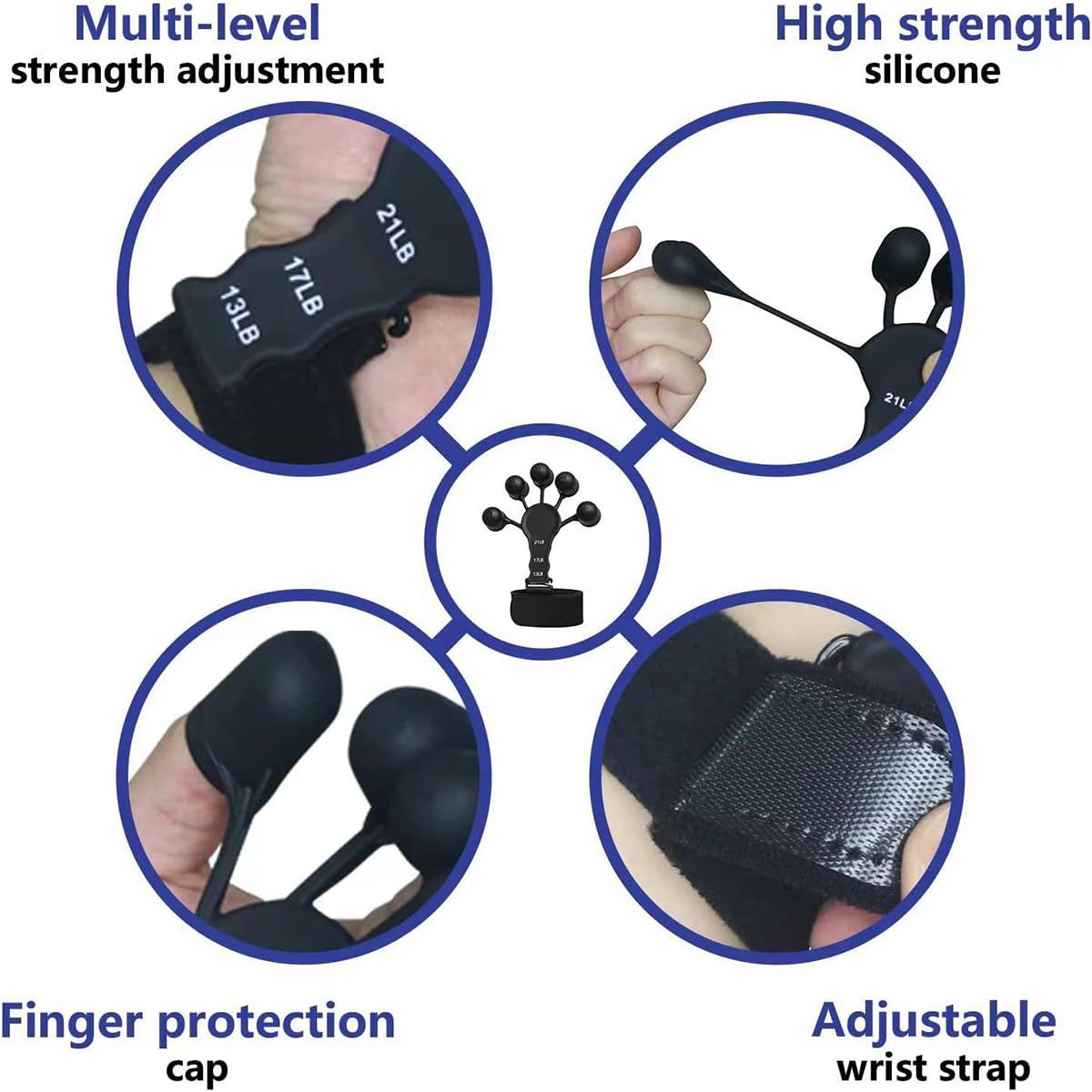 Silicone Grip Trainers Bracelets Fitness Bracelets for Men Women Adjustable Finger Strengthener Wrist Weights Tension Bracelet