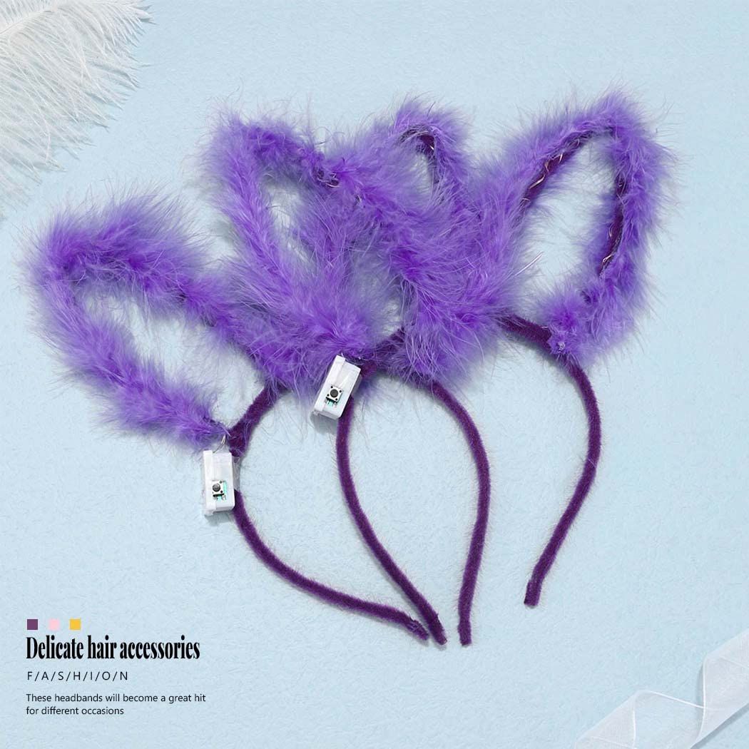 Light Up Headbands LED Bunny Ears Headband Easter Christmas Halloween Hair Accessories for Women and Girls(2Pcs) (Purple)