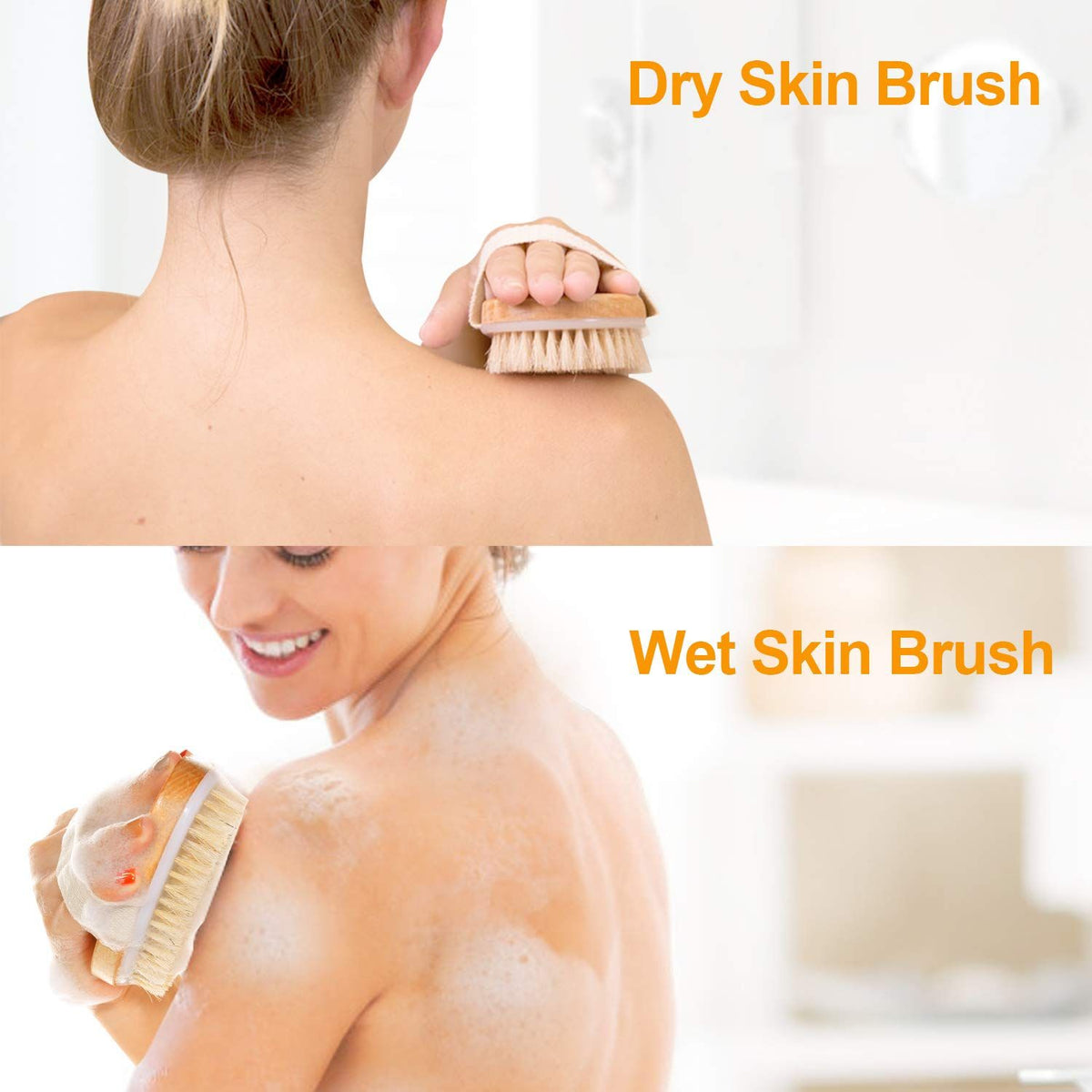 Dry Brushing Body Brush Bath Brush， Natural Bristle Gentle Exfoliating for Softer，Gentle Massage Nodes for Treatment