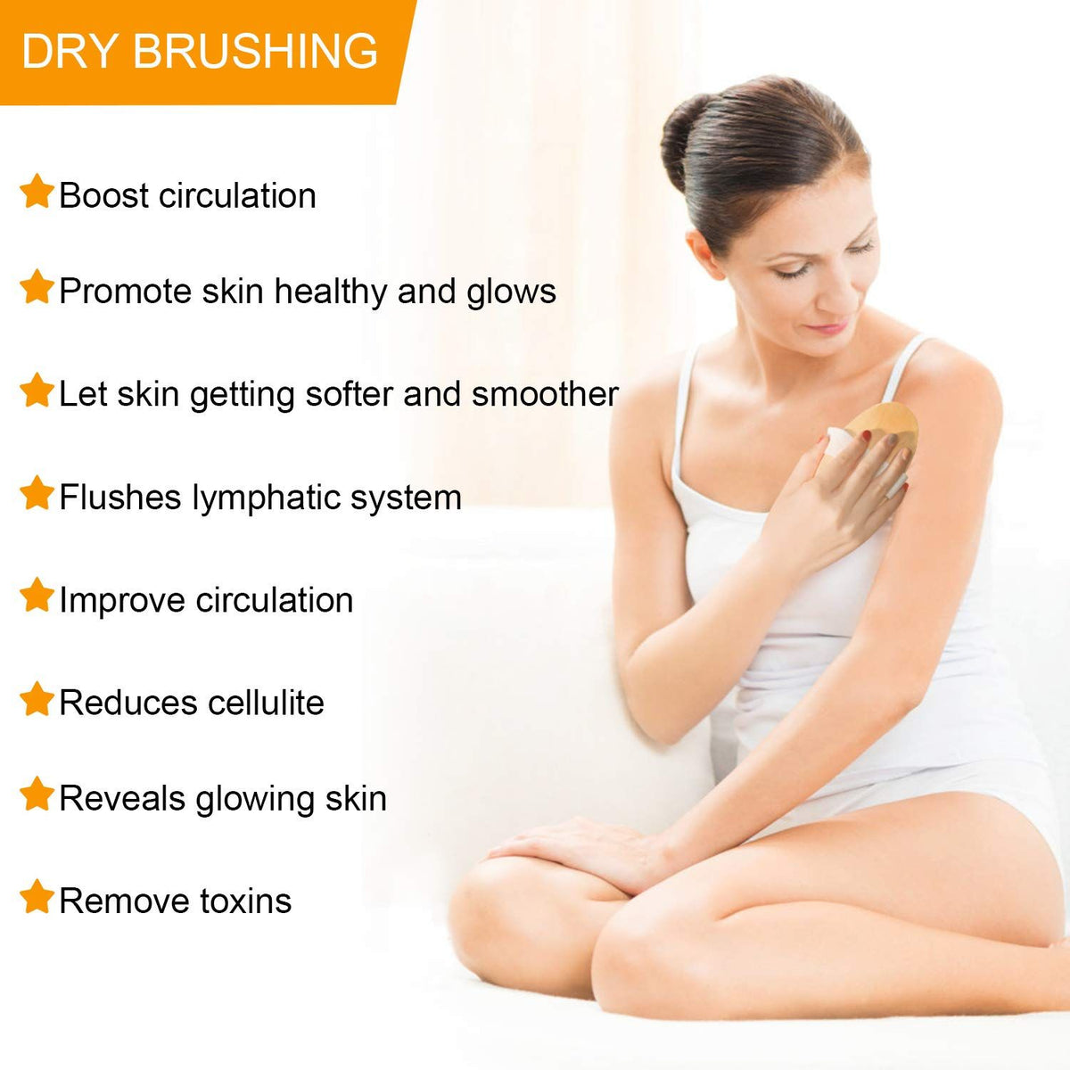 Dry Brushing Body Brush Bath Brush， Natural Bristle Gentle Exfoliating for Softer，Gentle Massage Nodes for Treatment