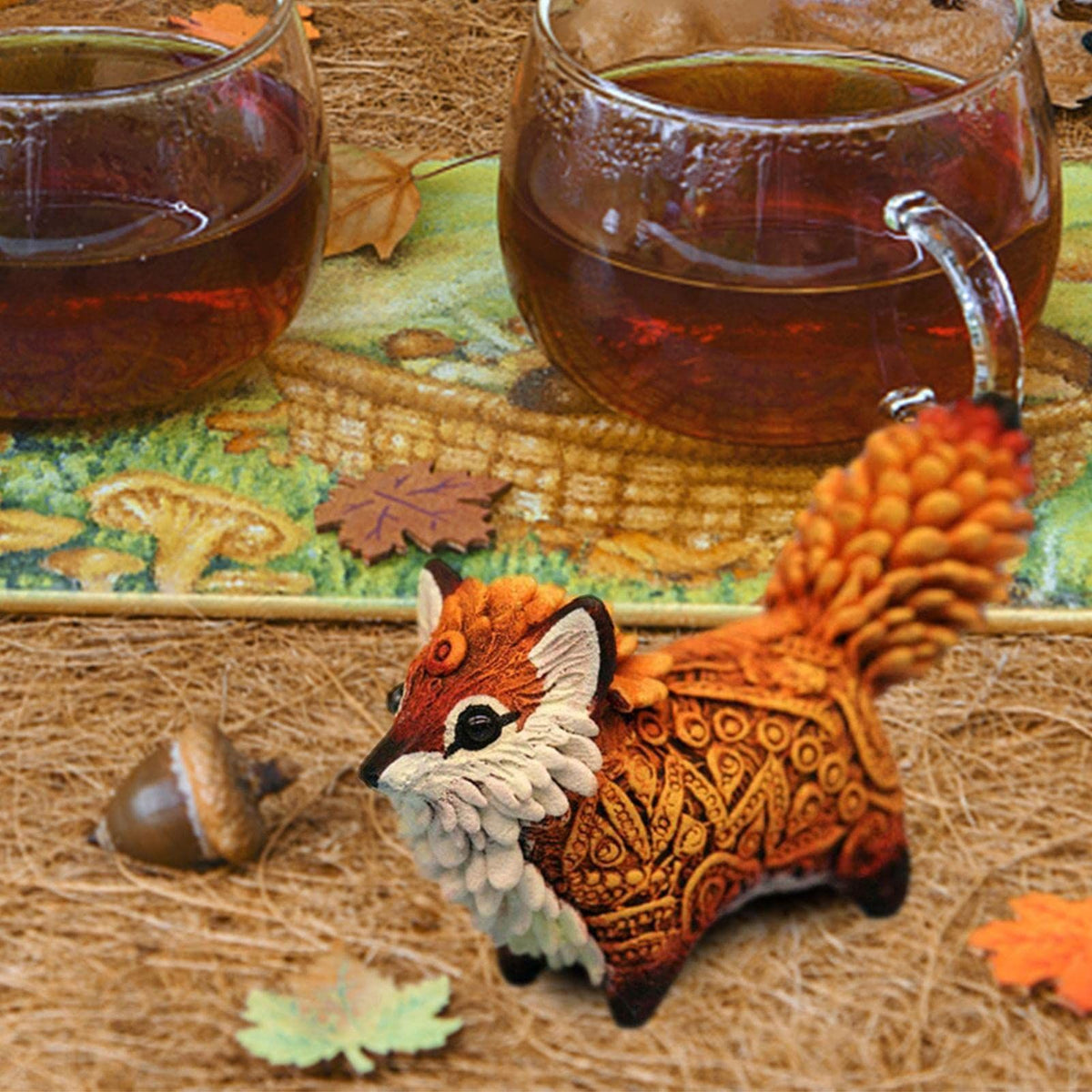 Fox Wood Art Figurine Handmade Unique Original Art Carving Work Statue Decor Small Animal Sculpture Art Wood Carving Miniature