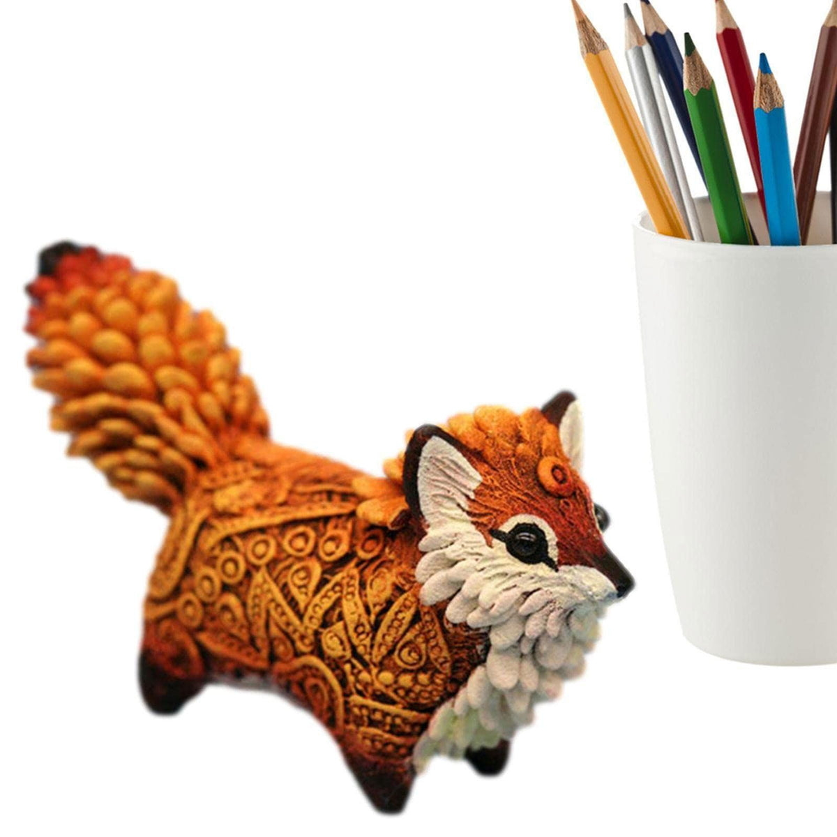 Fox Wood Art Figurine Handmade Unique Original Art Carving Work Statue Decor Small Animal Sculpture Art Wood Carving Miniature
