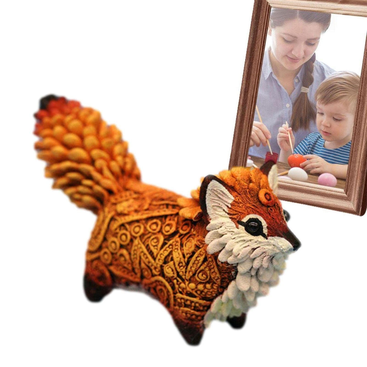 Fox Wood Art Figurine Handmade Unique Original Art Carving Work Statue Decor Small Animal Sculpture Art Wood Carving Miniature