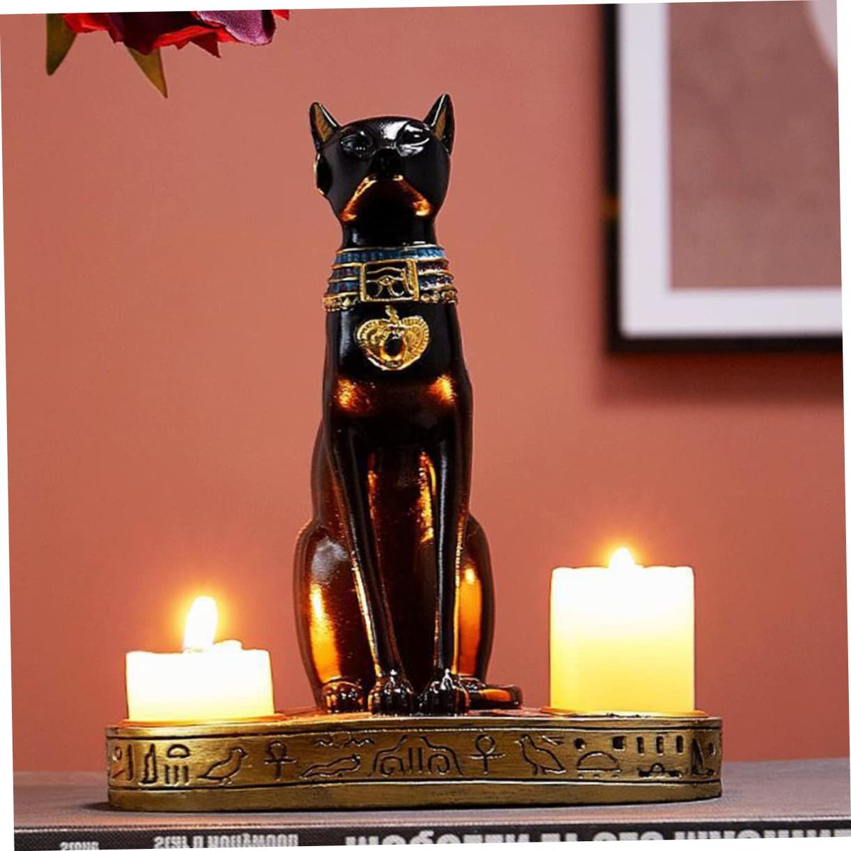 Egyptian Pharaoh Candlestick Cat Candle Holder Sculptures Animal Figurines Cat Statue Egyptian Statue Home Decor Rustic