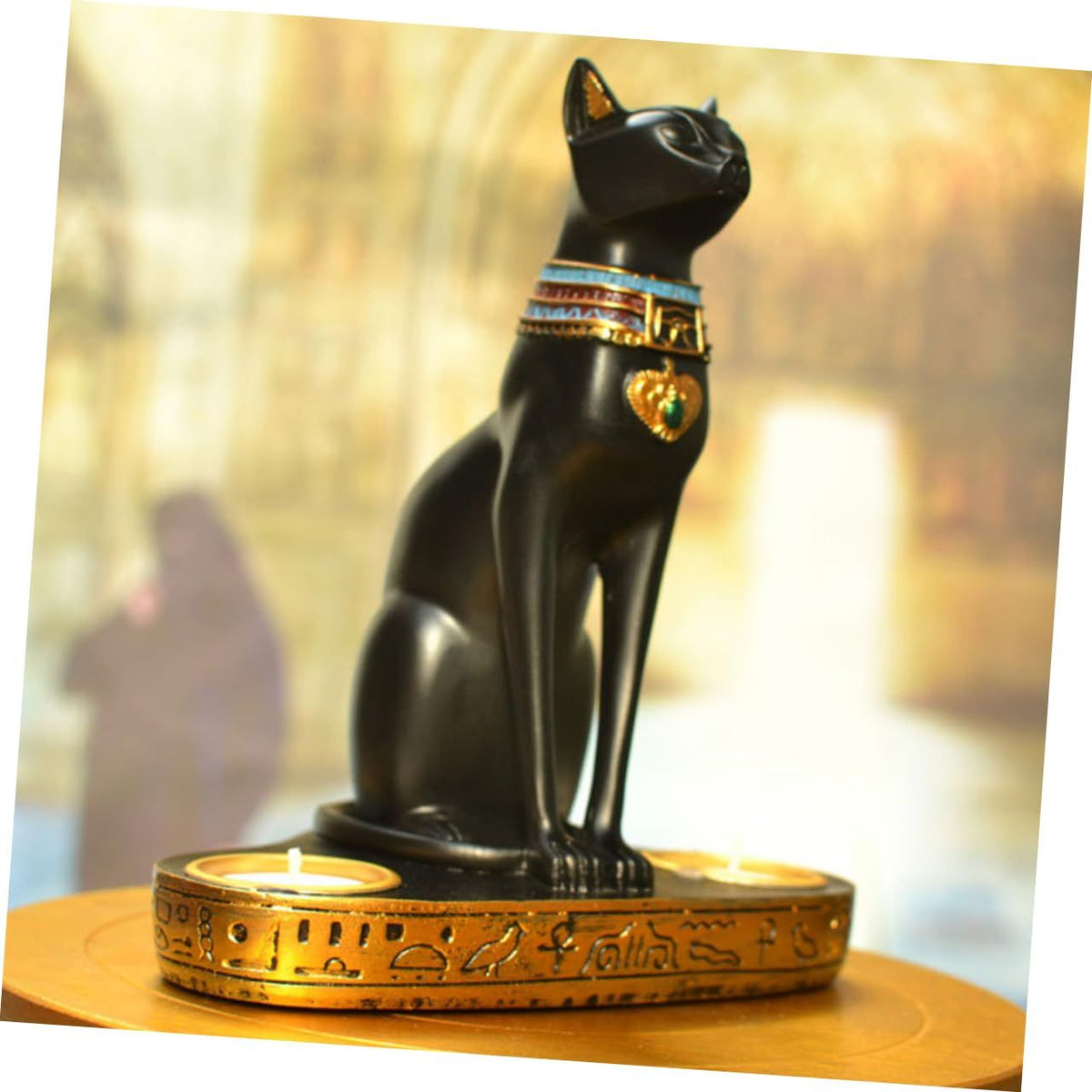 Egyptian Pharaoh Candlestick Cat Candle Holder Sculptures Animal Figurines Cat Statue Egyptian Statue Home Decor Rustic