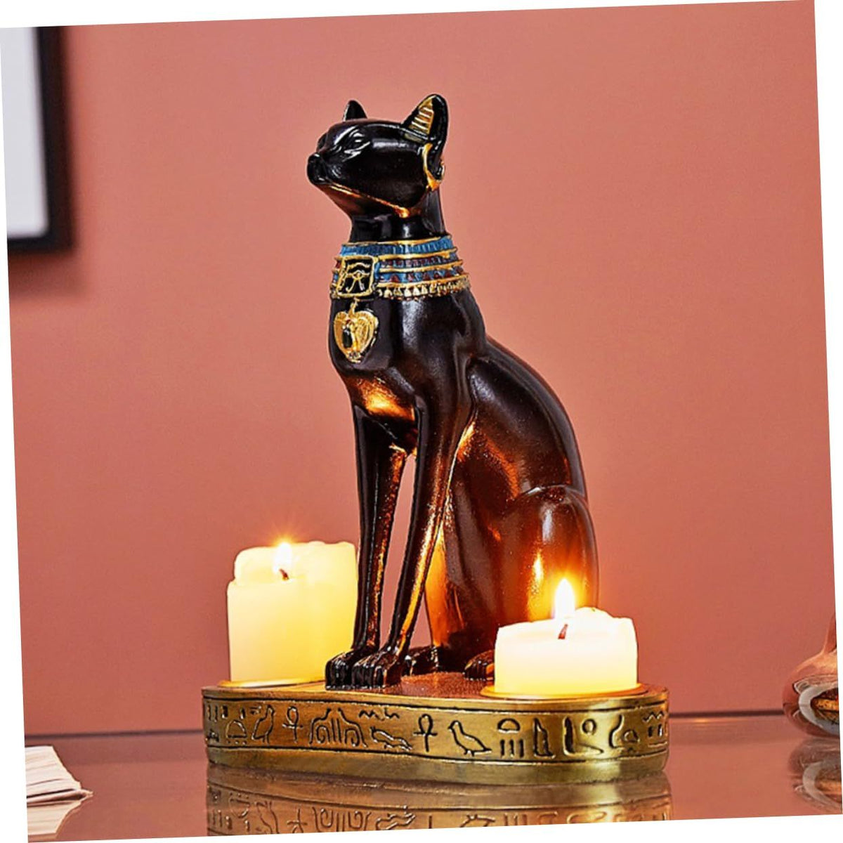 Egyptian Pharaoh Candlestick Cat Candle Holder Sculptures Animal Figurines Cat Statue Egyptian Statue Home Decor Rustic