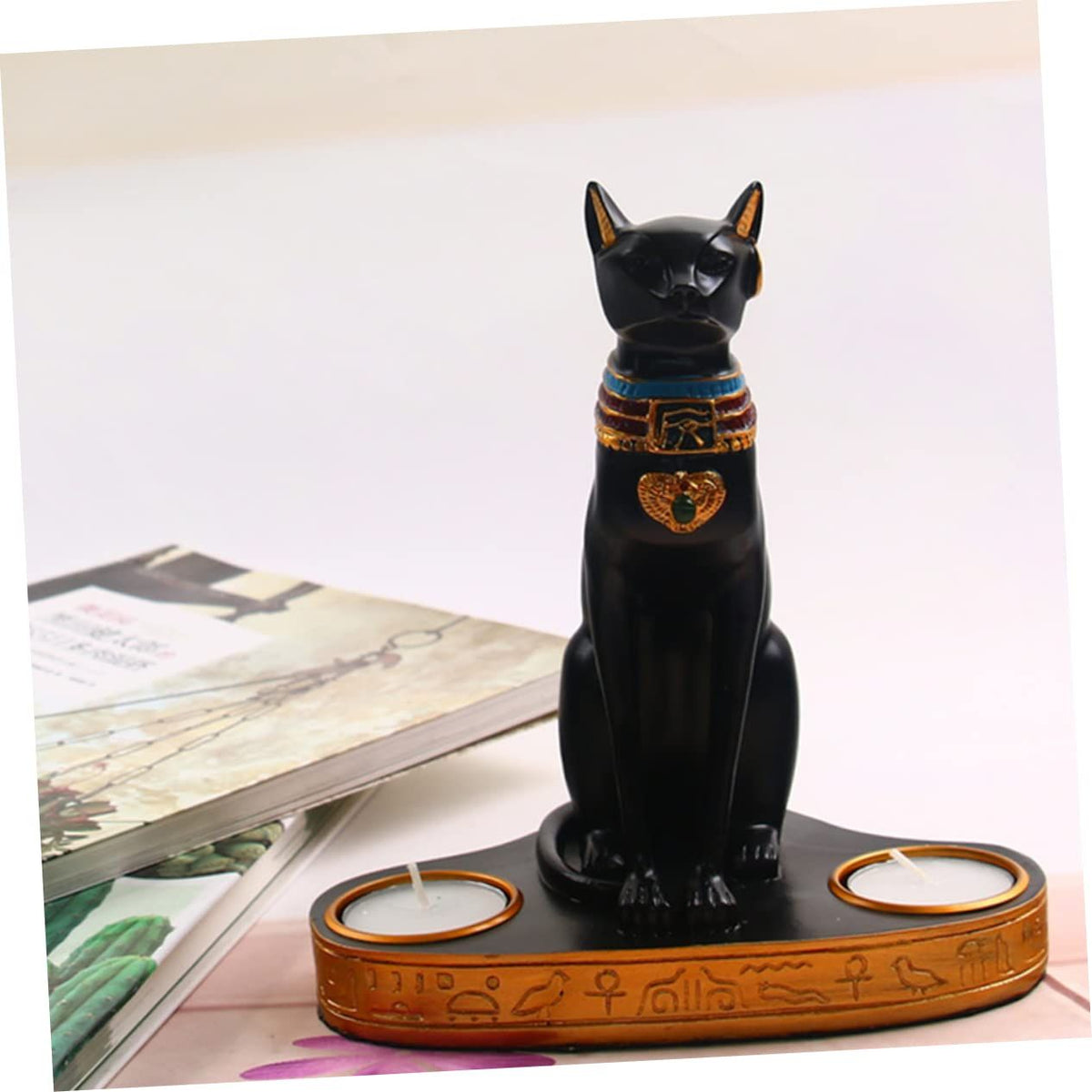Egyptian Pharaoh Candlestick Cat Candle Holder Sculptures Animal Figurines Cat Statue Egyptian Statue Home Decor Rustic