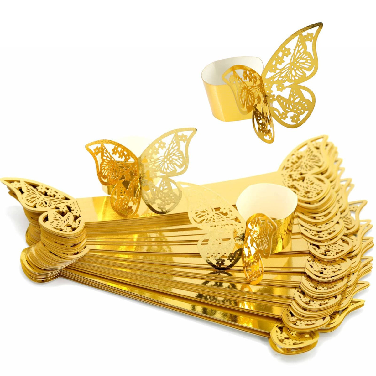 Gold Laser Hollow Paper Butterfly Napkin Rings Mirror Reflective Paper Butterfly Decorations Towel Buckle