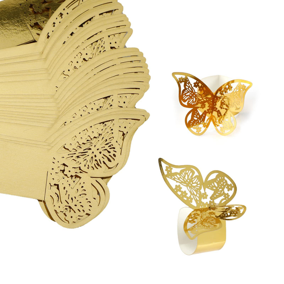 Gold Laser Hollow Paper Butterfly Napkin Rings Mirror Reflective Paper Butterfly Decorations Towel Buckle