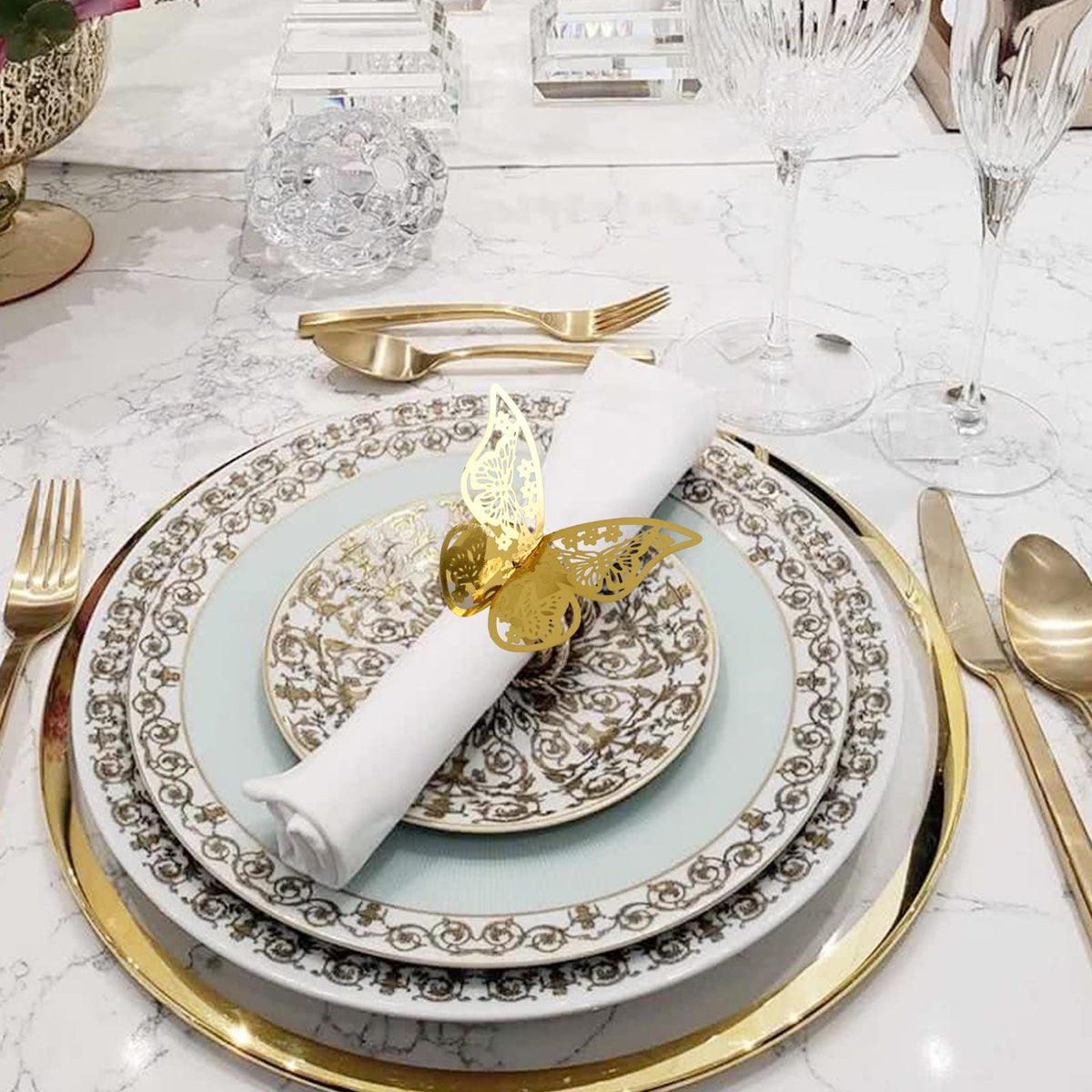 Gold Laser Hollow Paper Butterfly Napkin Rings Mirror Reflective Paper Butterfly Decorations Towel Buckle