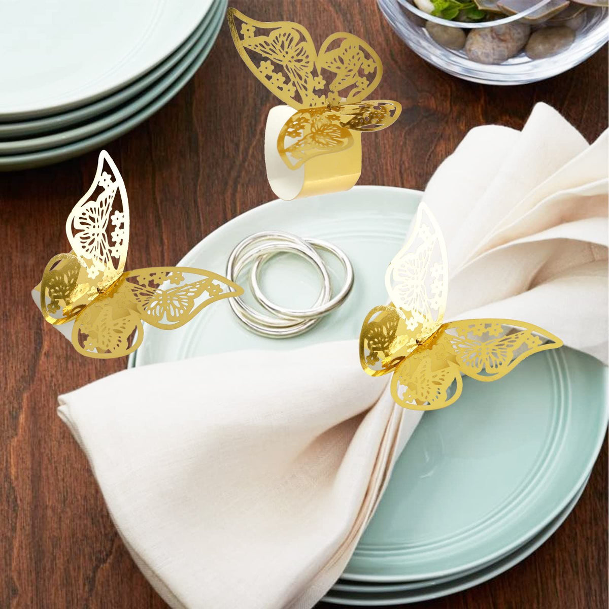 Gold Laser Hollow Paper Butterfly Napkin Rings Mirror Reflective Paper Butterfly Decorations Towel Buckle