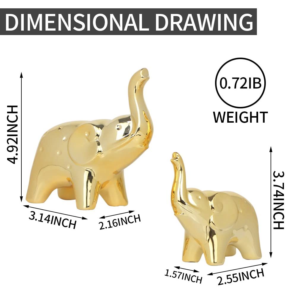 A Pair Elephant Statue Home Decor,Modern Style Figurines,Sculpture for Office Desktop Bookshelf Living Room (Ceramics Gold)