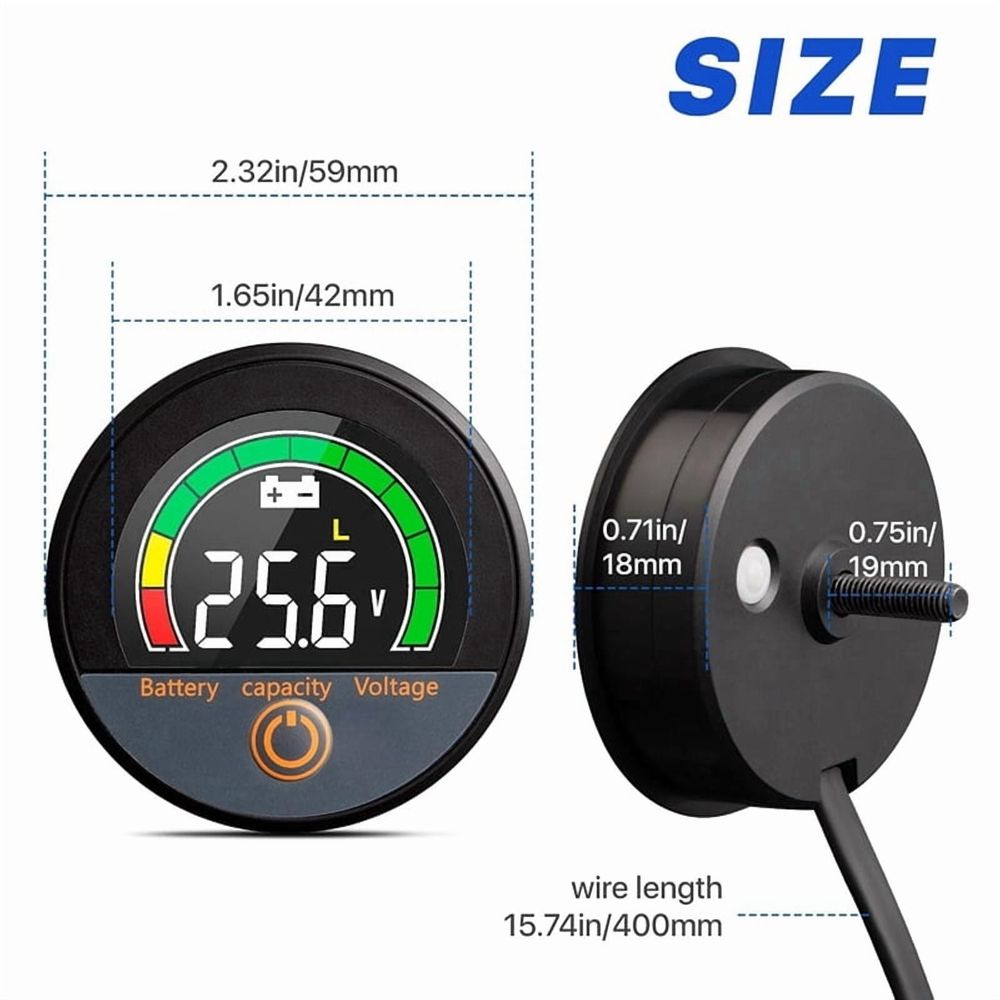 12V 24V 48V 60V 84V Waterproof IP67 Battery Capacity Voltage Meter with Backlight LCD and Low-Voltage Alarm for Lithium