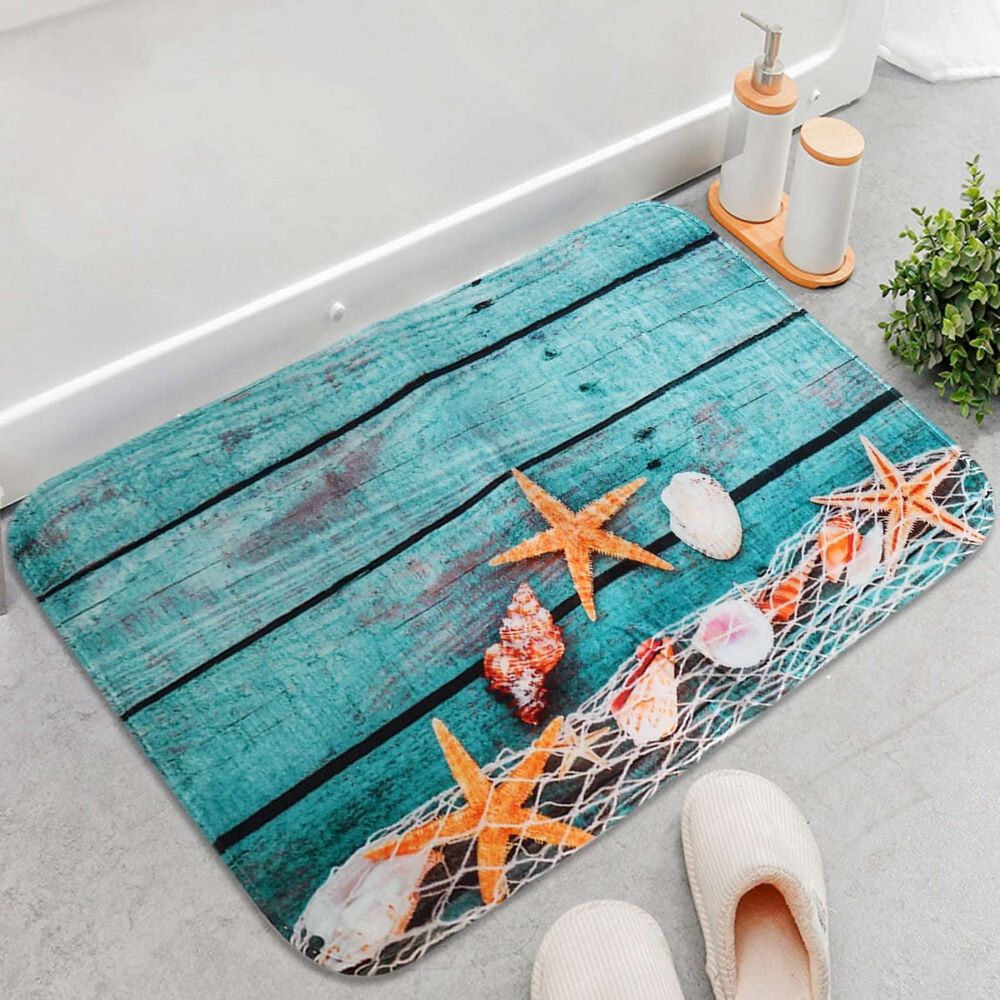 Beach Seashells Sand Bath Mat Holidays Summer Bathroom Carpet Rug Non- 3 Piece Toilet Mat Set Floor