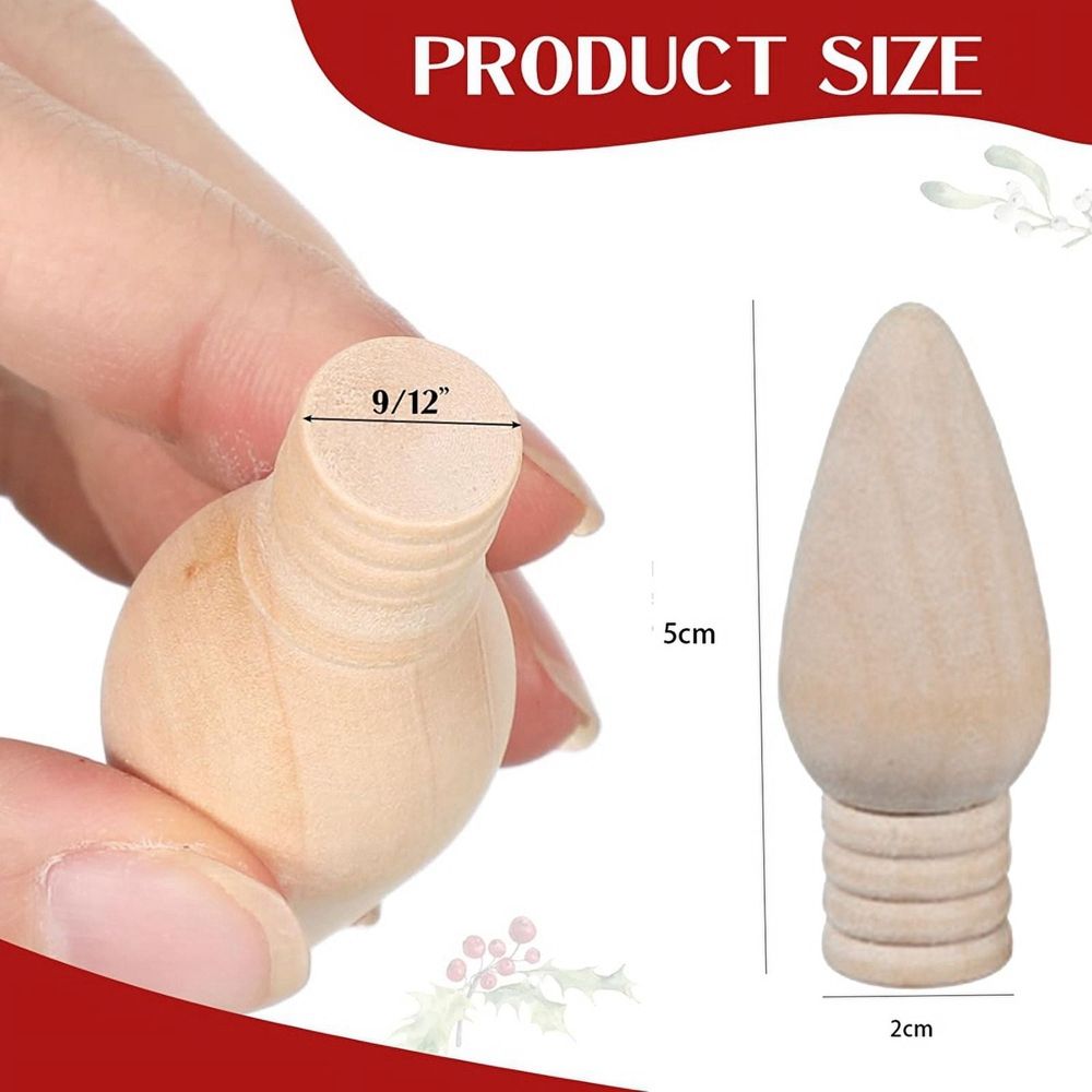 25 Pcs Wooden Christmas Light Bulb Unfinished Wood Ornaments