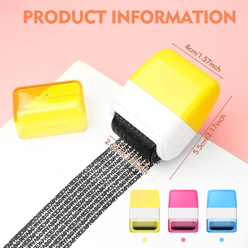 3PCS Confidential Stamp - Identity Theft Protection Roller Stamp Guard Your Id Address Blocker Privacy Ink Roller for Mail Address Blackout