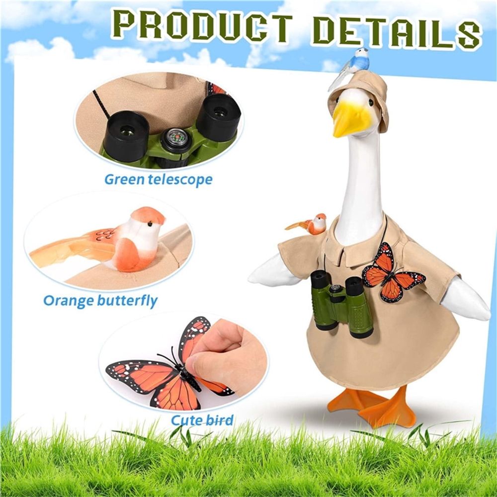 Porch Goose Outfits, Spring Porch Goose Bird Watching Outfit Set, Bird Watching Safari Adventure Costume with Hat, Binoculars, Butterfly & Birds