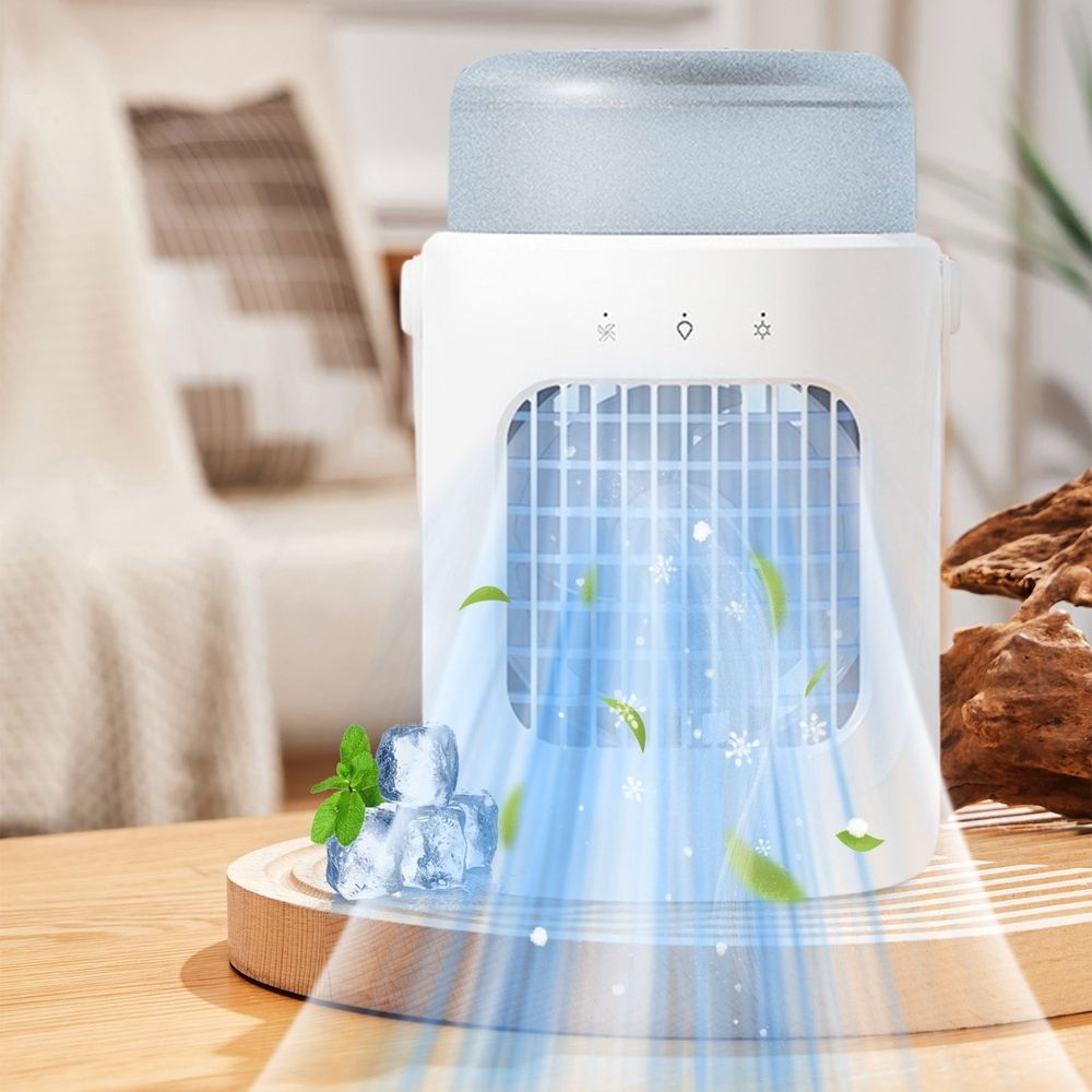 Small Home Fan, High Wind Power Desk Fan, Humidification Cooling, Multi Color LED Light