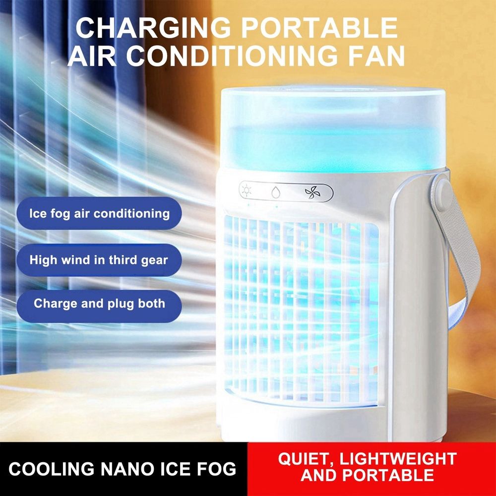 Small Home Fan, High Wind Power Desk Fan, Humidification Cooling, Multi Color LED Light